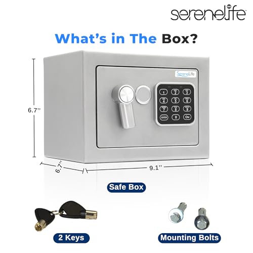 SereneLife Electronic Safe Box | Heavy Duty 9.1 x 6.7” Money Safe | Digital Touch Pad Lockbox with Code 2 Keys | Small Safe Box for Home/Office, Secure Cash, Jewelry, Firearms | Wall/Floor Mountable by SereneLife - Used condition - Image 8