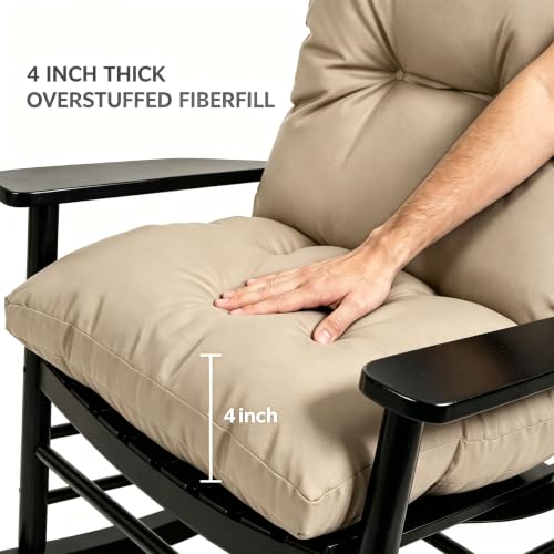 Image of QILLOWAY Tufted Outdoor Chair Cushion Set of 4, Waterproof 43x20x4 Inch Non Slip Replacement Pad for Wicker Lounge Patio Furniture, Beige