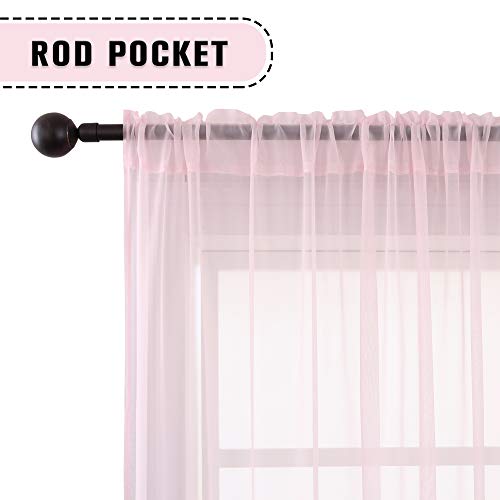 Keqiaosuocai 2 Pieces Baby Pink Girls Room Sheer Curtains For Nursery Kids Rod Pocket Sheer Voile Panels Drapes For Wedding Party Bedroom Living Room 52Wx84L Set Of 2 #TOP2