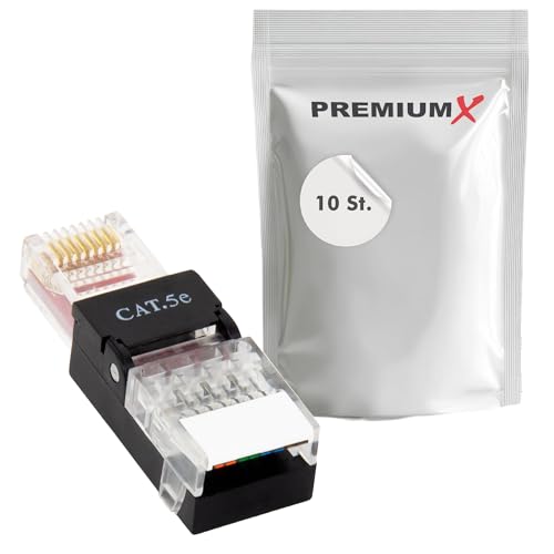 Premium X 10x Network Connectors Unshielded RJ45 CAT5e Adapter Coupling for Installation Cable CAT5 and CAT6 AWG 24 to 26 Inner Conductor LAN Connector Tool-Free 1 Gbit/s Gold-Plated Contacts