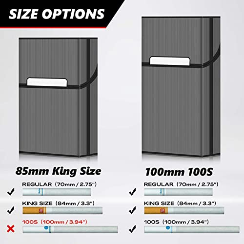 Roygra Cigarette Case, Magnetic Brushed Aluminum, 20 Capacity - 2 Pack (Gray + Silver, 85Mm King Size) #TOP1