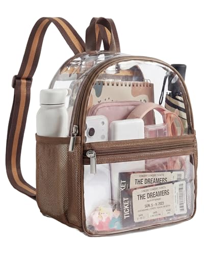 Image of Missnine Small Clear Backpack for Stadium Events Anti-theft Mini Clear Bag for Sport Event Concert with Cute Pom-pom Ball