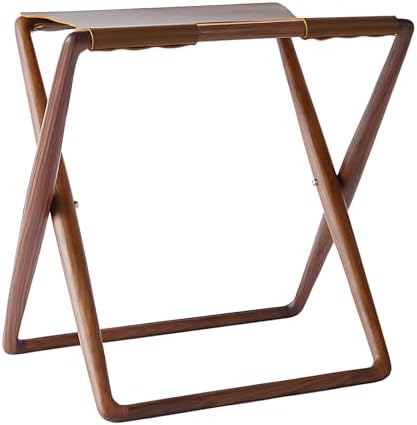 Foldable Leather Suitcase Stand, Space-Saving Hotel Luggage Rack, Solid Wood Folding Storage for Guest Room, Durable Heavy-Duty Design (23.6"x23.6"x15.7", Black Walnut)