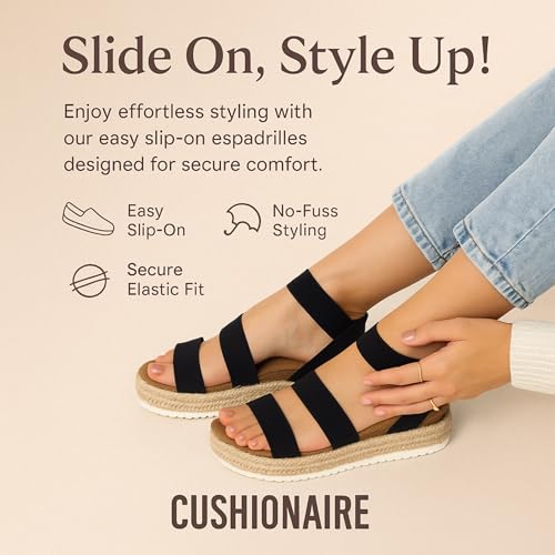 CUSHIONAIRE Mandy Wedge Sandals for Women – Strappy Platform Sandals with Arch Support, Cute Summer Espadrille-Style Platform Dressy Slip-On3