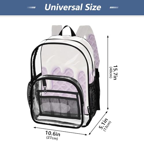 Waffle Grid Ice Cream Purple Clear School Backpacks Clear Book Bags With Side Pocket See Through Heavy Duty For3