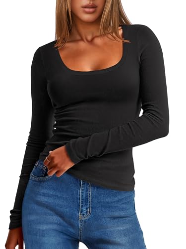 ANRABESS Women Long Sleeve Thermal Top Scoop Neck Slim Fit Fleece Shirts Basic Tee Casual 2025 Fall Winter Warm Undershirts