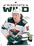 Trends International NHL Minnesota Wild - Kirill Kaprizov Feature Series 23 Wall Poster, 22.37" x 34.00", Poster & Push Pin Bundle