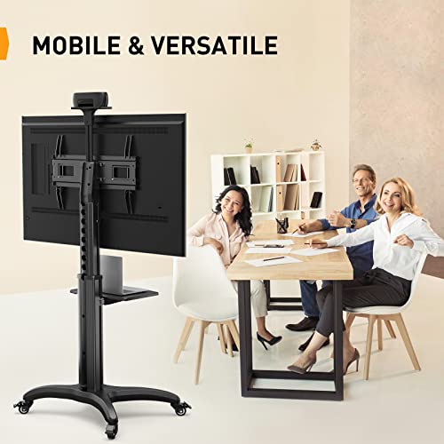 Perlegear Mobile Tv Cart For 32-65, 70 Inch Flat Or Curved Tvs Up To 80 Lbs, Rolling Tv Stand With Media Shelf, Aluminum Height Adjustable Portable Floor Tv Stand Wheels Max Vesa 600X400Mm, Pgtvmc11 #TOP6