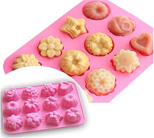 Topways® Flowers Silicone Moulds 2 Pack ,Baking Molds for Cake Cookie Candy Making Chocolate Ice Cube Jelly Pudding, Silicone Soap Making Molds 12 Cavities
