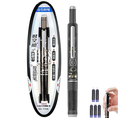 Ysaca Retractable Fountain Pen,0.38 mm Fine Nib, Transparent Barrel with 5 Refill Cartridges Smooth, No-Leak Writing for Journaling, Calligraphy & Office (Black)