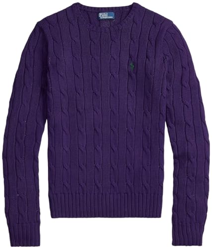 RALPH LAUREN レディース クルーネック ケーブルニット ポニーロゴ セーター, Rl Bedford Purple, Medium