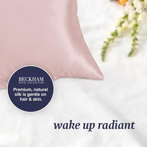 Image of Beckham Hotel Collection Silk Pillow Case with Zipper, 100% Mulberry Silk Pillowcase for Hair & Skin, 22 Momme 6A Grade, Oeko-TEX Certified, 1PC, King, Cherry Pink