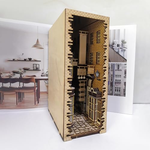 LED Book Nook Kit for Adults - Decorative Bookend Stand-3D Wooden Puzzle for Adults, Booknook Bookshelf Insert Room Decor Gift Craft for Teen Girls Boys Women Men(Advanced Edition) - Thumbnail 7
