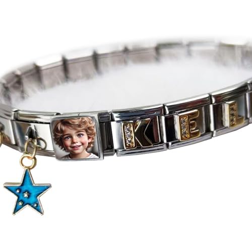 NOOFNO Customized Name and Photo Charm for Italian Charm Bracelet,Fits All Classic 9mm Italian style Bracelets,Personalised Gift for Family,Friends,Love,Birthday,Wedding Anniversary