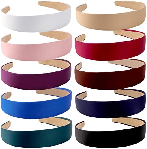 Wecoe 10 Pack Satin Headbands 1.3 Inch Wide Headband Girls Red White Black Headband Women Non Slip Fashion Hair Bands Diy Mothers Day Hair Accessories Women Girls Diademas Coreanas Para Mujer