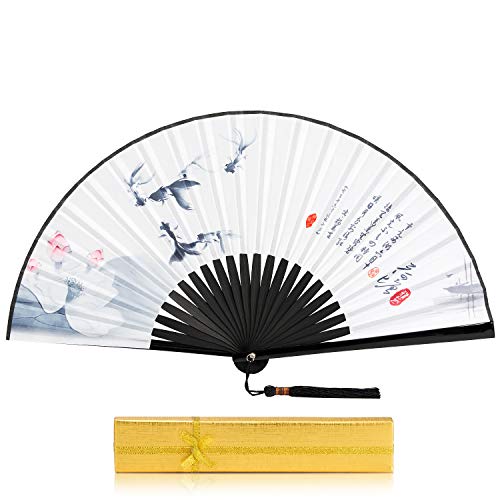 BingGoGo Hand Fan Mens Folding Hand Held Silk Fan,9"(23cm) Folding Fan,Chinese Style Classical