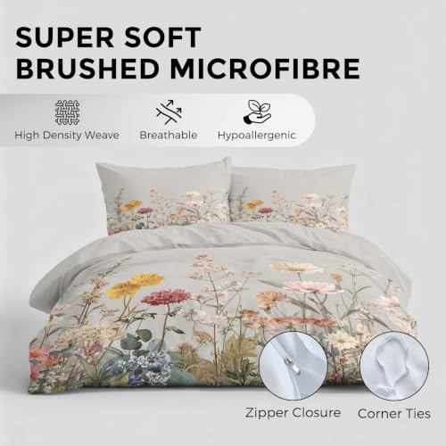 Linge de lit microfibre douce parure fleur sauvage imprimé botanique rustique - 6