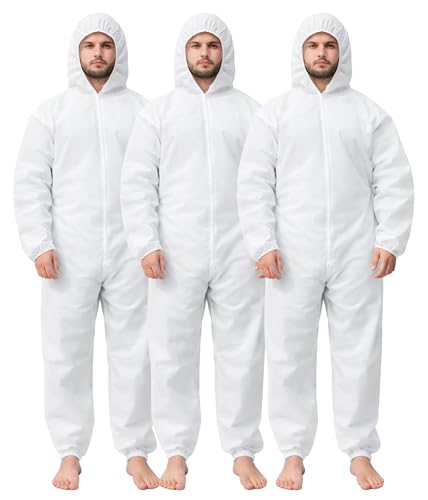 Bahob® 3 Pack Protective Disposable Overall Paper Boiler Suit Coveralls Protection Suit Elasticated hood, Cuffs and Ankles (3)