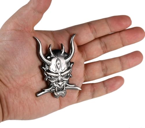 Image of Ghost Devil Oni Samurai Warrior with Fangs and Blade Metal 3D Emblem Badge with Pre-Adhesive for Car Motorcycle Spider ATV Fun Zen Bushido JDM