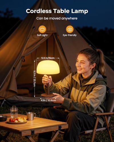 Image of Shower Lamp Waterproof, Cordless IP65 Shower Lights for Inside Shower, 7500mAh Rechargeable Battery, 3 White Tones & 15 RGB Stepless Dimming LED Table Lamp for Bathroom Home Indoor (Walnut)