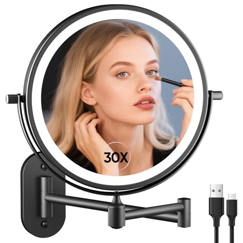 FUNTOUCH 5000mAh Rechargeable Wall Mounted Lighted Makeup Vanity Mirror, Double