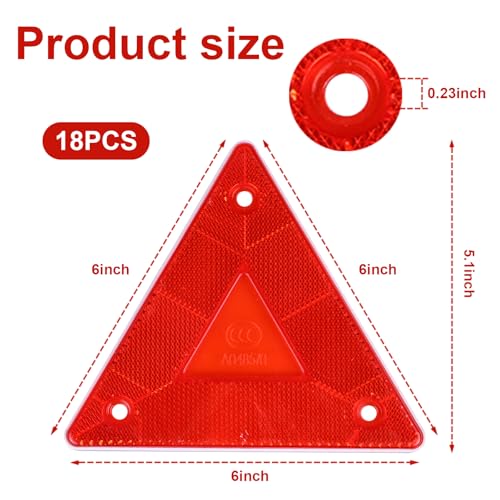 18 Pack Red Safety Reflector Warning Sign,6 Inch Slow Moving Vehicle Sign Triangle Reflective Warning Signs for Outdoor Truck Golf Carts Tractors and UTVs - Thumbnail 3
