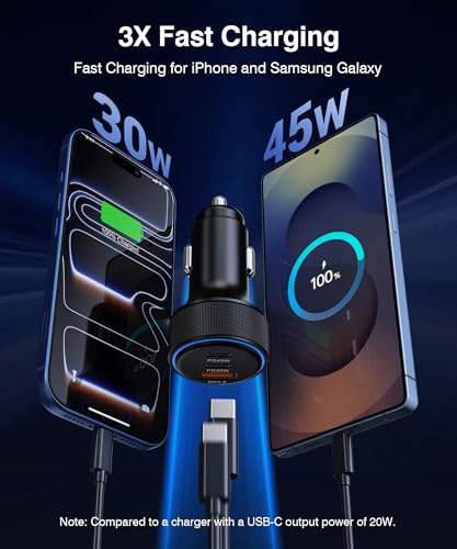 Image of 2026 Updated USB C Car Charger, 93W 3-Port Super Fast Type C Car Power Adapter PD /QC Charging Cigarette Lighter for iPhone 17 /16 /15 /14 /13 /12 /11 Pro Max, iPad,MacBook,Pixel, Android