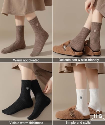 Image of IIG Cute Warm Wool Socks for Women Super Cozy Thick Crew Winter Socks Gifts, 5 Pairs