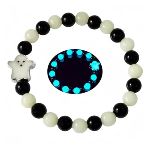 LXSSLY Pulseiras femininas de pedra vulcânica natural de 8 mm, pulseira luminosa fantasma do dia de todos os santos, pulseira brilhante de pedra vulcânica, pulseira de proteção com contas elásticas
