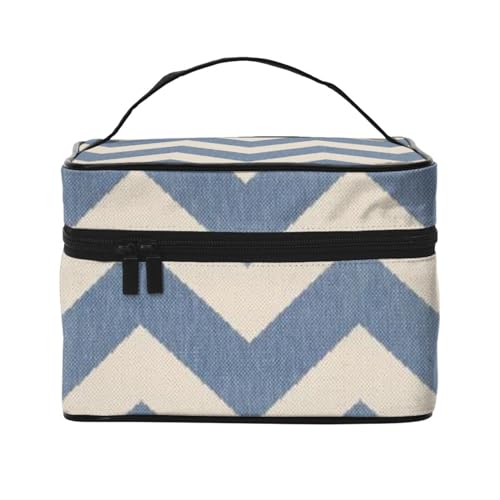 Beauty case organizer grandi infradito calligrafia scarpe da spiaggia stampate borsa da viaggio con cerniera per donne e truccatori quadrata portatile Blu Beige Stripe Taglia unica