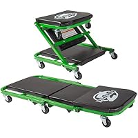 Pro-LifT Z Creeper 36 Inch 2-in-1 Creeper & Seat with 6-Casters & 300 lbs. Capacity (Black/Green)