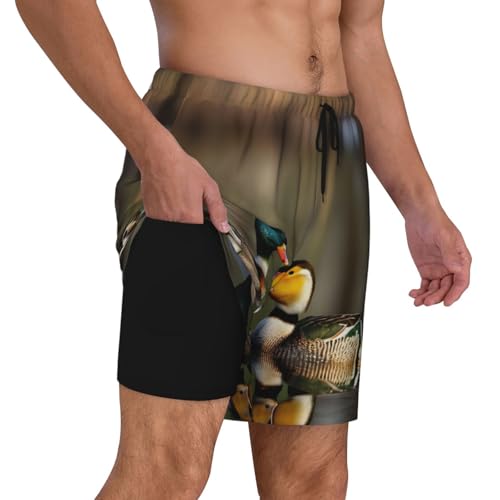 Mallard Ducks Built-in Compression Lining Men's Double Swim Trunks Shorts Beach Shorts with Two Pockets3