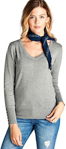 ToBeInStyle Women's Button Detail Long Sleeve V-Neck Sweater