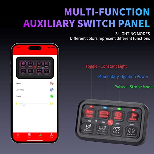 Ychow-Tech Rgb 8 Gang Switch Panel, Toggle Momentary Pulsed Bluetooth Switch Panel Multifunction 12-24V Waterproof Off Road Programmable Switch Dimmable Circuit Control Relay System For Truck Utv Atv #TOP4