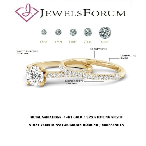 JEWELS FORUM 0.86 Carat Lab Grown Diamond Bridal Ring Set for Women 14k Gold Engagement Ring Stackable Eternity Bands IGI Certified 0.50ct Solitaire Diamond Anniversary Wedding Jewelry2