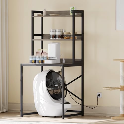 Heybly Litter Robot Enclosure, Wooden Cat Litter Storage Shelf Furniture for Self-Cleaning Robot 3 & 4, Large Litter Robot Box with Charging Station for Smart Litter Box Size, Greige HCLB001SG