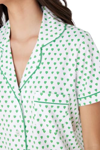 Image of Womens Y2k Preppy Pajamas Set, 2 Piece Button Down Monkey Beach Shorts Set Holiday Vacation Loungewear Pjs for Jammies Back to School Party Birthday Gifts(Green Heart, X-Small)