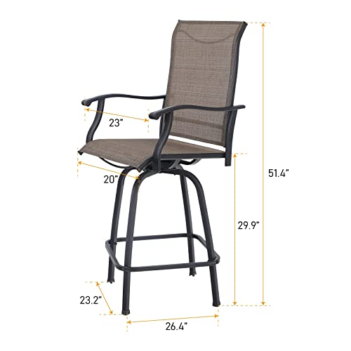 Mfstudio 2 Pcs Outdoor Swivel Bar Stools, Patio Bar Height Chair Breathable Sling Fabric, All-Weather Resistant, Brown #TOP5