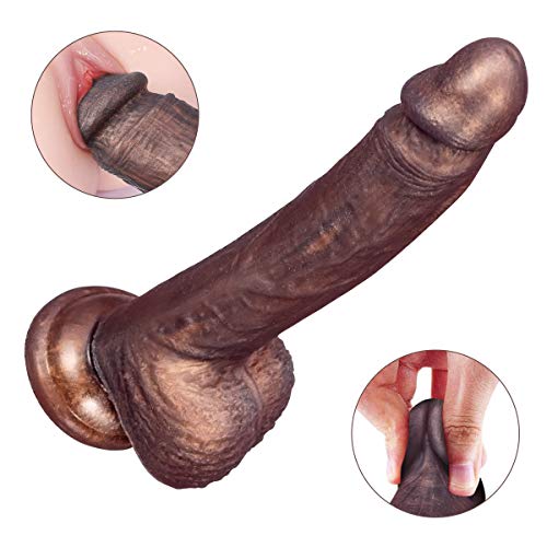 Realistic Brown Dildo with Suction Cup, Fovel Dual Density Liquid Silicone Adult Toys for G-Spot Anal 8.3 Inch Premium Penis Dong, Sex Toy for Female & Male Masturbation