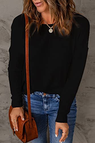 Image of Womens's Drop Shoulder Casual Loose Crewneck Lightweight Long Sleeve Pullover Sweaters