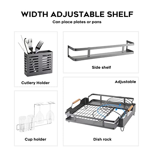 Kibee Large Dish Drying Rack Drainboard Set,Rustproof Stainless Steel Dish Rack With Utensil Holder,Wine Glass Holder,Dish Drainers For Kitchen Counter (Gray) #TOP6