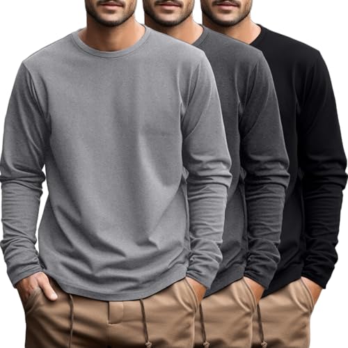 Ficerd 3 Pack Men's Big and Tall Shirts Long Sleeve Cotton Tee