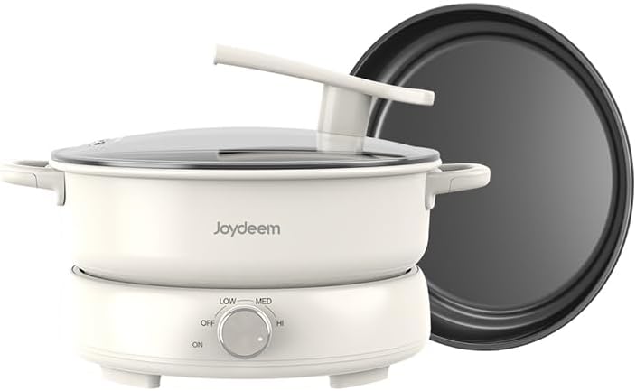 Joydeem 6.3qt Electric Hot Pot with Divider & Grill Plate, Dual-Flavor Shabu Shabu Pot, Multi-Function Hot Pot for Boil, Grill, Fry & Stew, 3 Power Settings, Detachable Nonstick Ceramic Pot