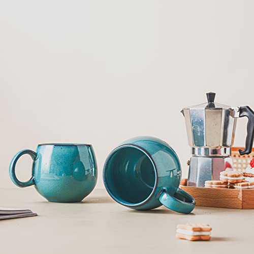 Henxfen Lead Large Coffee Mugs Set Of 4-20 Oz Ceramic Jumbo Mugs With Handle For Latte, Cereal, Tea, Cocoa, Milk, Thanksgiving Christmas Cups Gift, Microwave, Dishwasher Safe - Turquoise #TOP3
