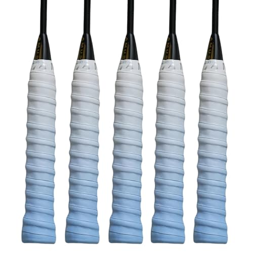 JMFahrrad 5 Pack Gradient Color Tennis Racket Grip Tape Sweat-Absorbent Tennis Overgrip Tapes Anti-Slip Dry Feel Pre-Cut Grip Tapes for Tennis Badminton Pickleball Racket (Blue)