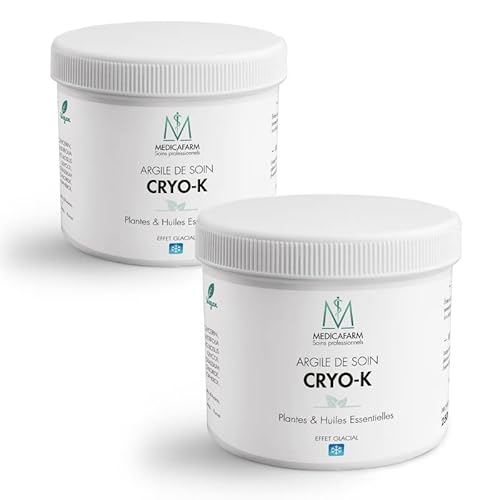 MEDICAFARM - Argile de soin CRYO-K - Aux plantes et huiles essentielles - Effet glacial - Aide à soulager les douleurs et améliorer confort circulatoire - 2 Pots de 250 g Cover