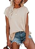 WMZCYXY Womens Summer Tops Sleeveless T Shirt Crew Neck Casual Loose Fitting Shirts with Pocket (Beige,Medium)
