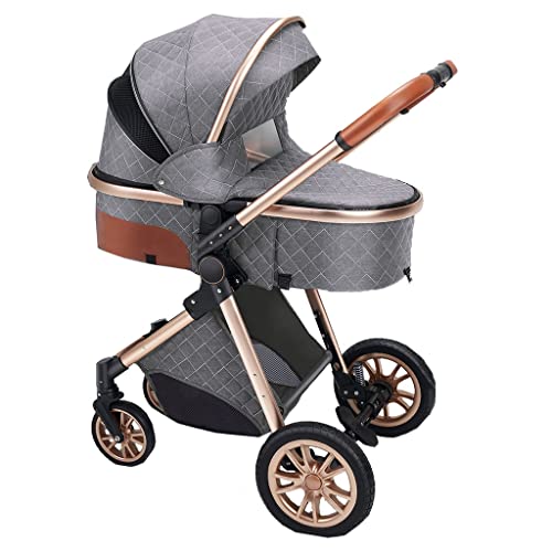 GIZNXBA Carrito Bebé 2 En 1, Silla De Paseo Cochecito De Bebé Reversible, Cochecito Plegable con Capota Ajustable, Estructura De Aluminio(/Light Gray)