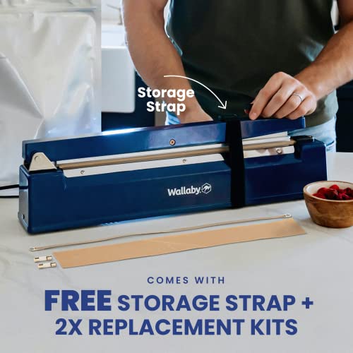 Wallaby Impulse Sealer - 16 Inch - Manual Heat Sealer Machine For Mylar Bags - Heavy Duty For Strong, Secure Sealing For Long Term Food Storage - Two Fuse & Strip Replacement Kits Included (Blue) #TOP6