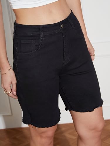 Image of Miss Chase Women's Relaxed Fit Mid Rise Highly Distressed Regular-Length Denim Shorts
